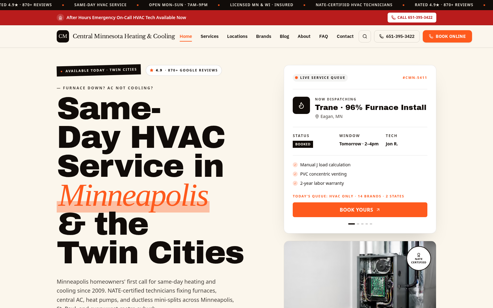 Screenshot of Central Minnesota Heating & Cooling website