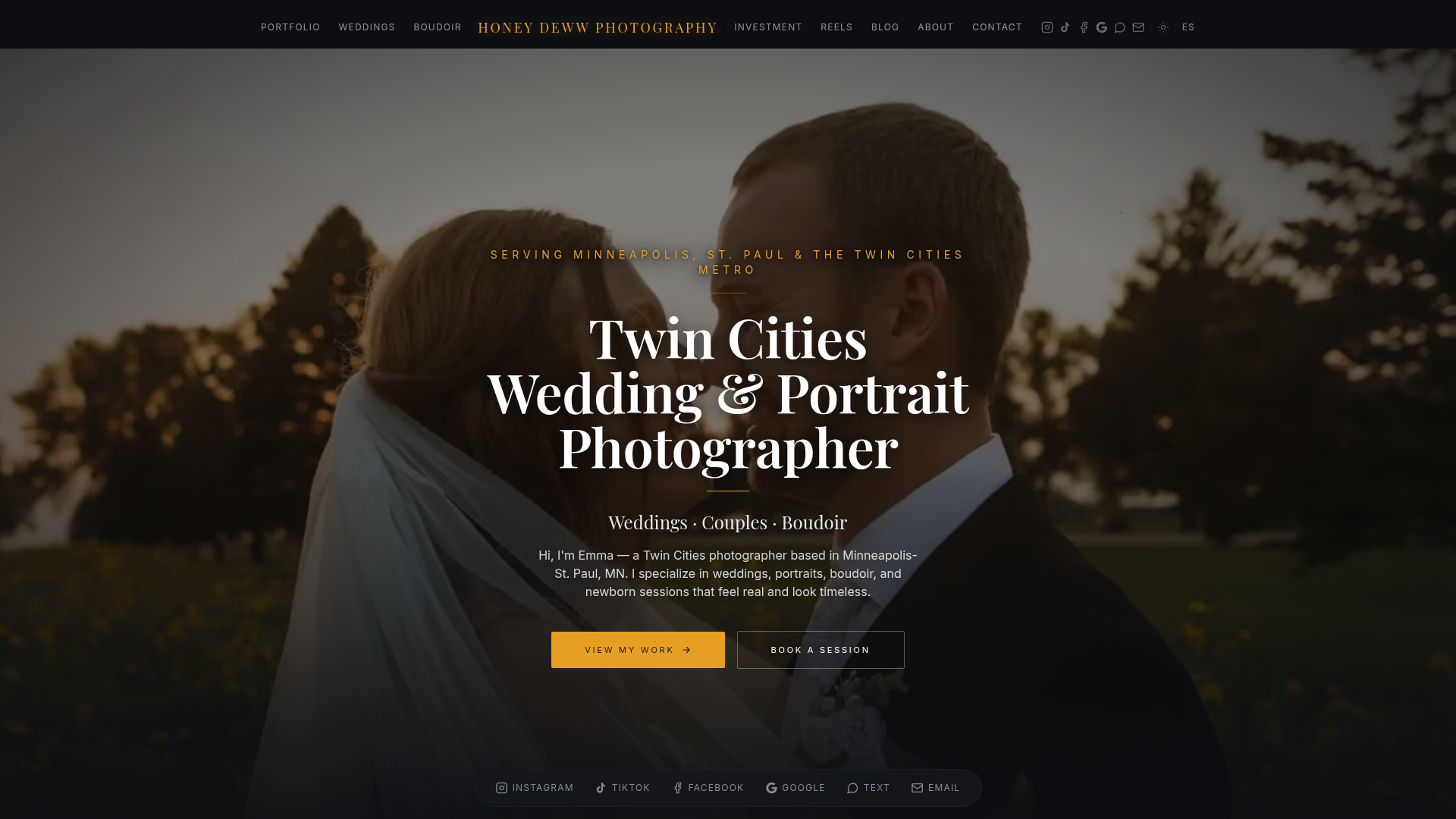 Screenshot of Honey Deww Photography website