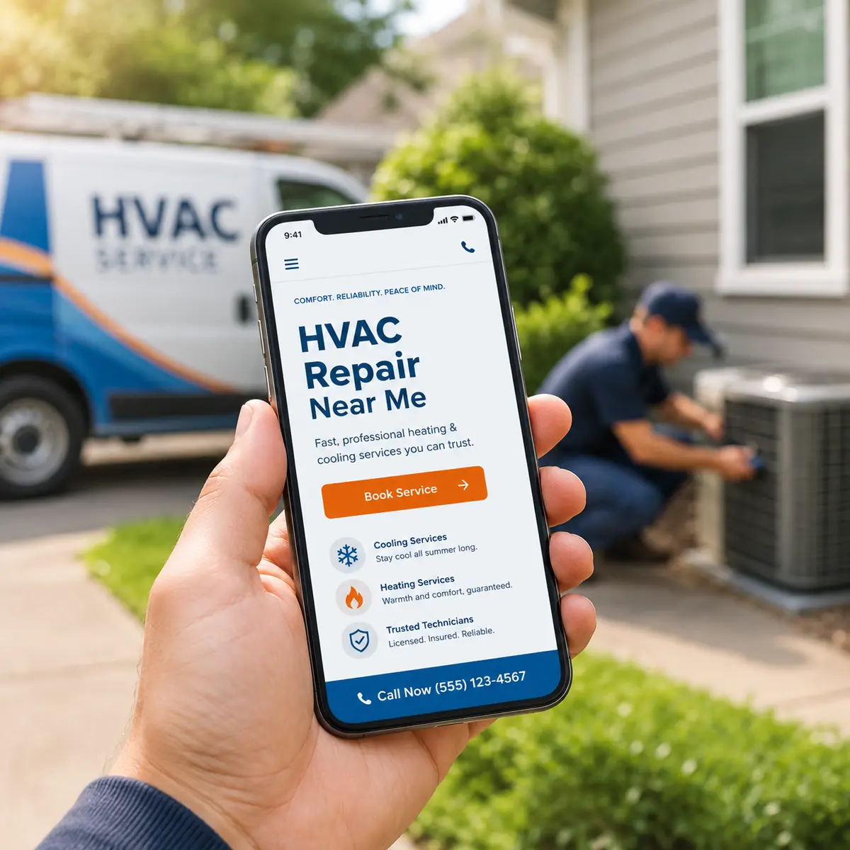 Minnesota plumbing client website displayed on a phone at a Twin Cities job site