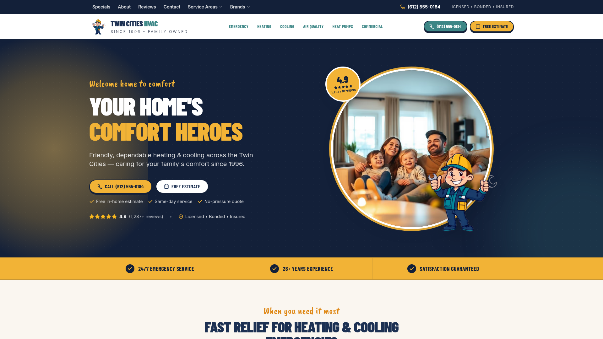 Screenshot of Twin Cities HVAC website