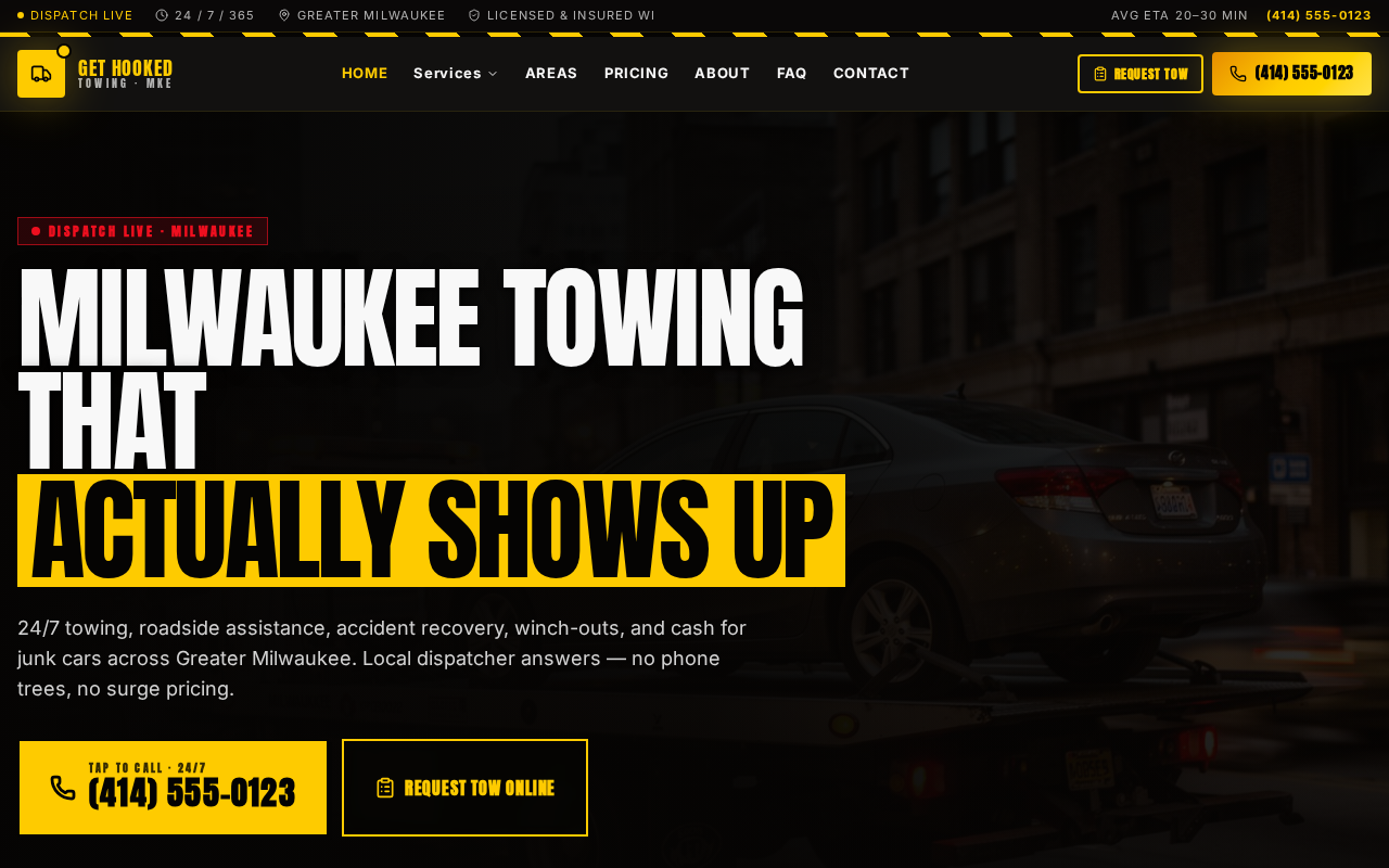 Screenshot of Milwaukee Towing website