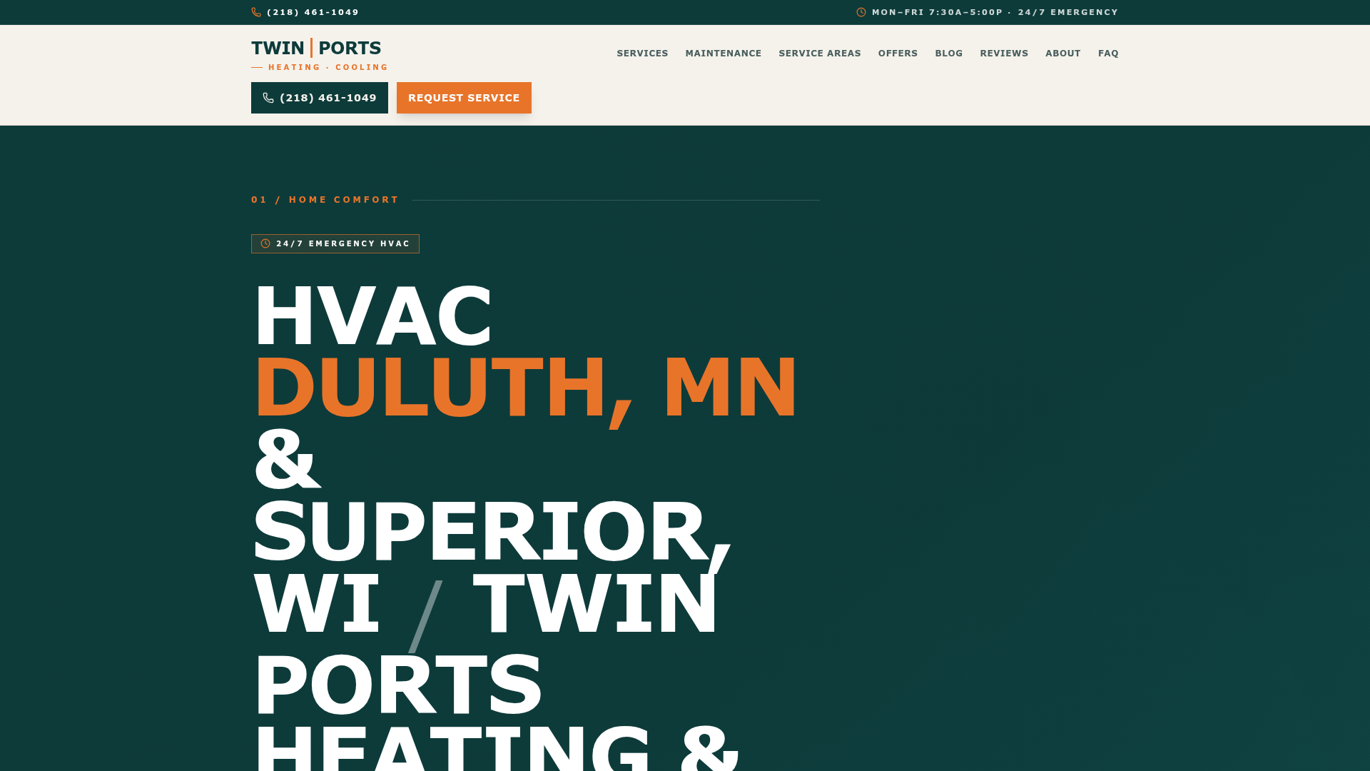 Screenshot of Twin Ports Heating & Cooling website